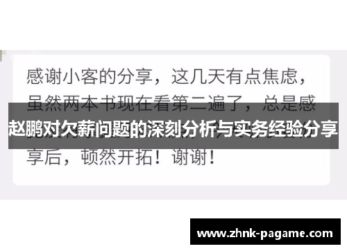 赵鹏对欠薪问题的深刻分析与实务经验分享